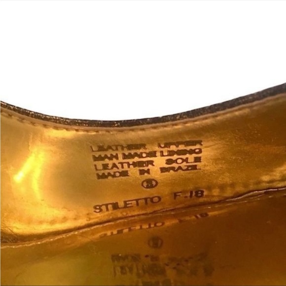 ANTONIO MELANI Size 4.5 M Black Gold Leather Heels - Picture 11 of 11